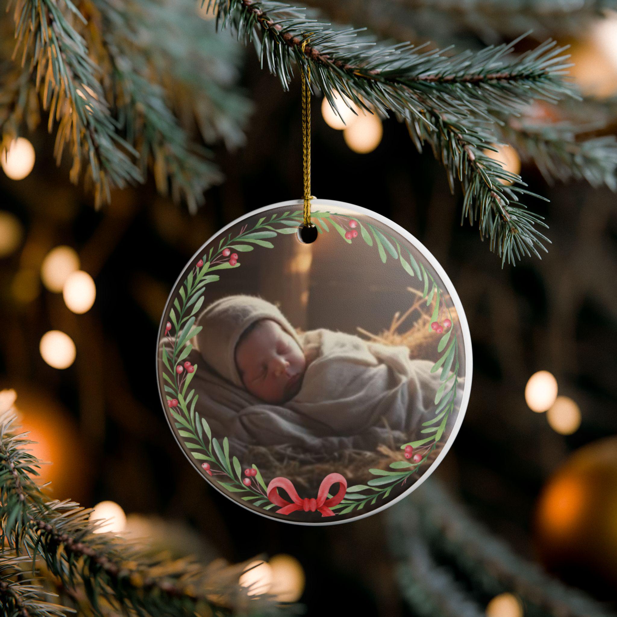 3 inch double sided Personalized Baby's First Christmas Ornament | Ceramic Decoration