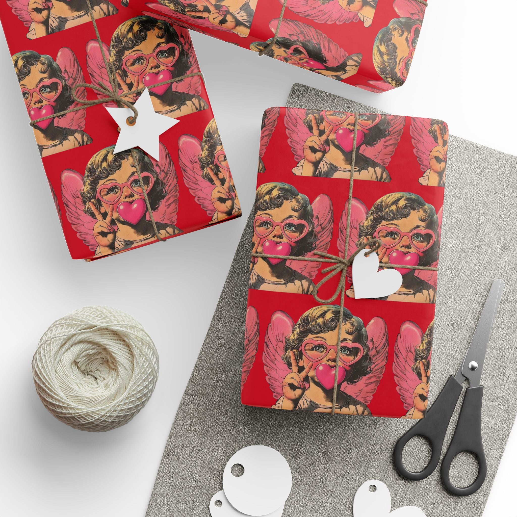 Retro Cherub Valentine Wrapping Papers | Cute Angel Gift Wrap