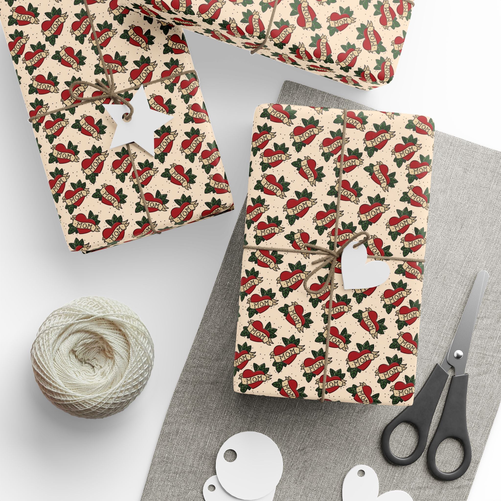 Vintage Mom Tattoo Heart and Banner Wrapping Paper, Mothers day