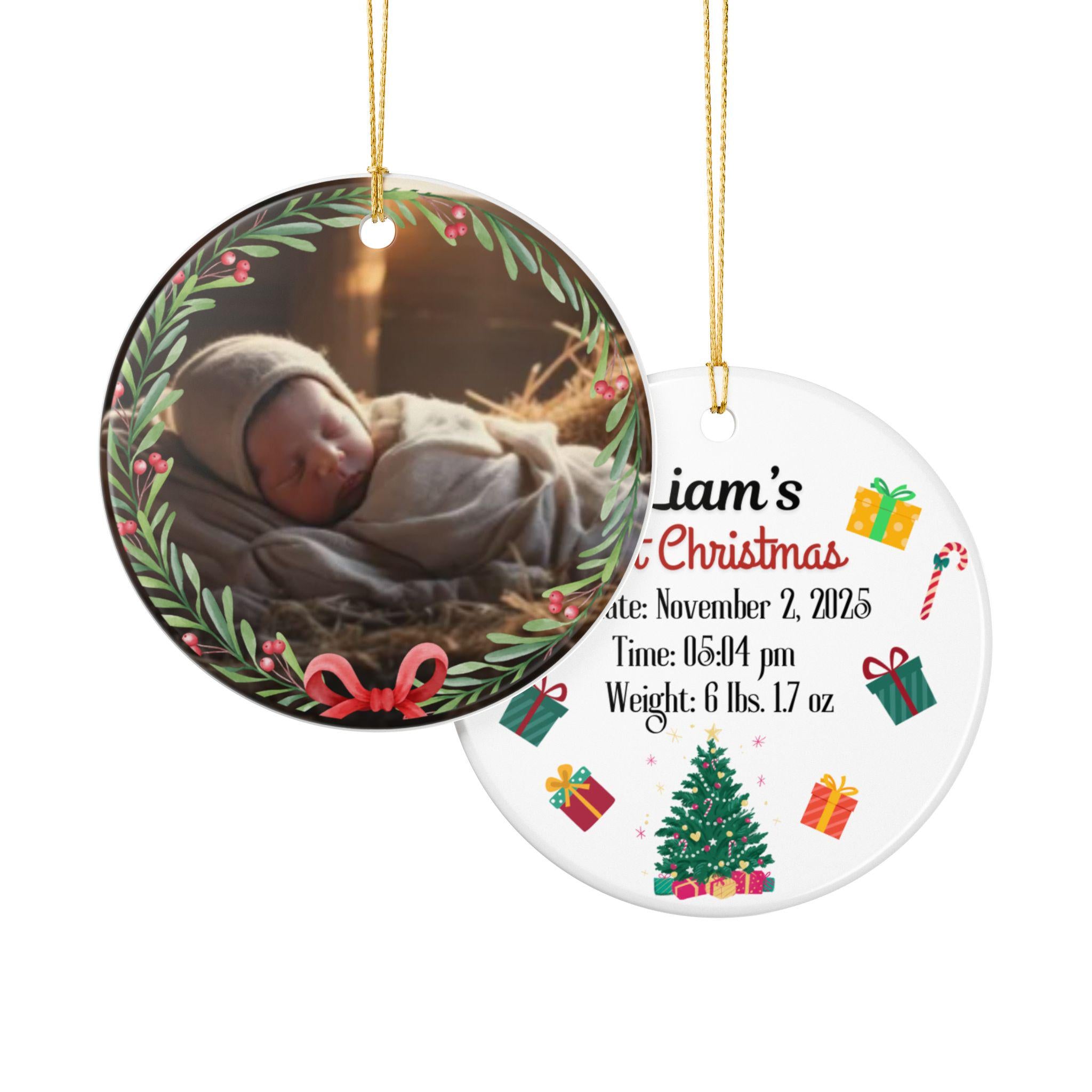 3 inch double sided Personalized Baby's First Christmas Ornament | Ceramic Decoration