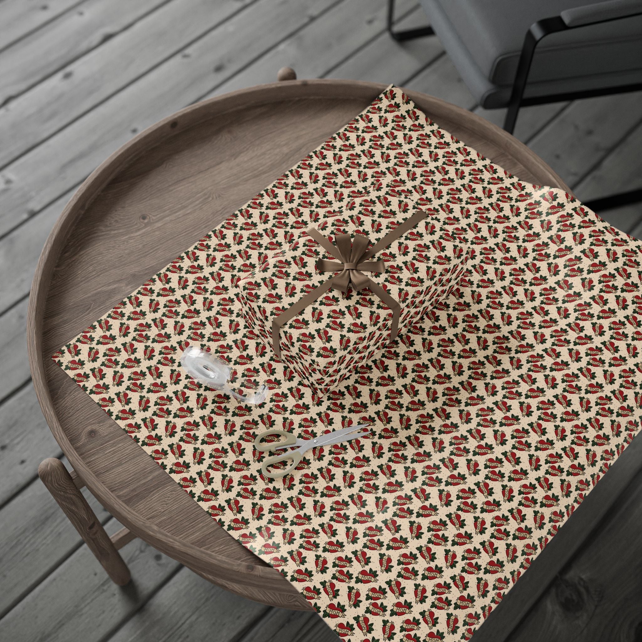 Vintage Mom Tattoo Heart and Banner Wrapping Paper, Mothers day