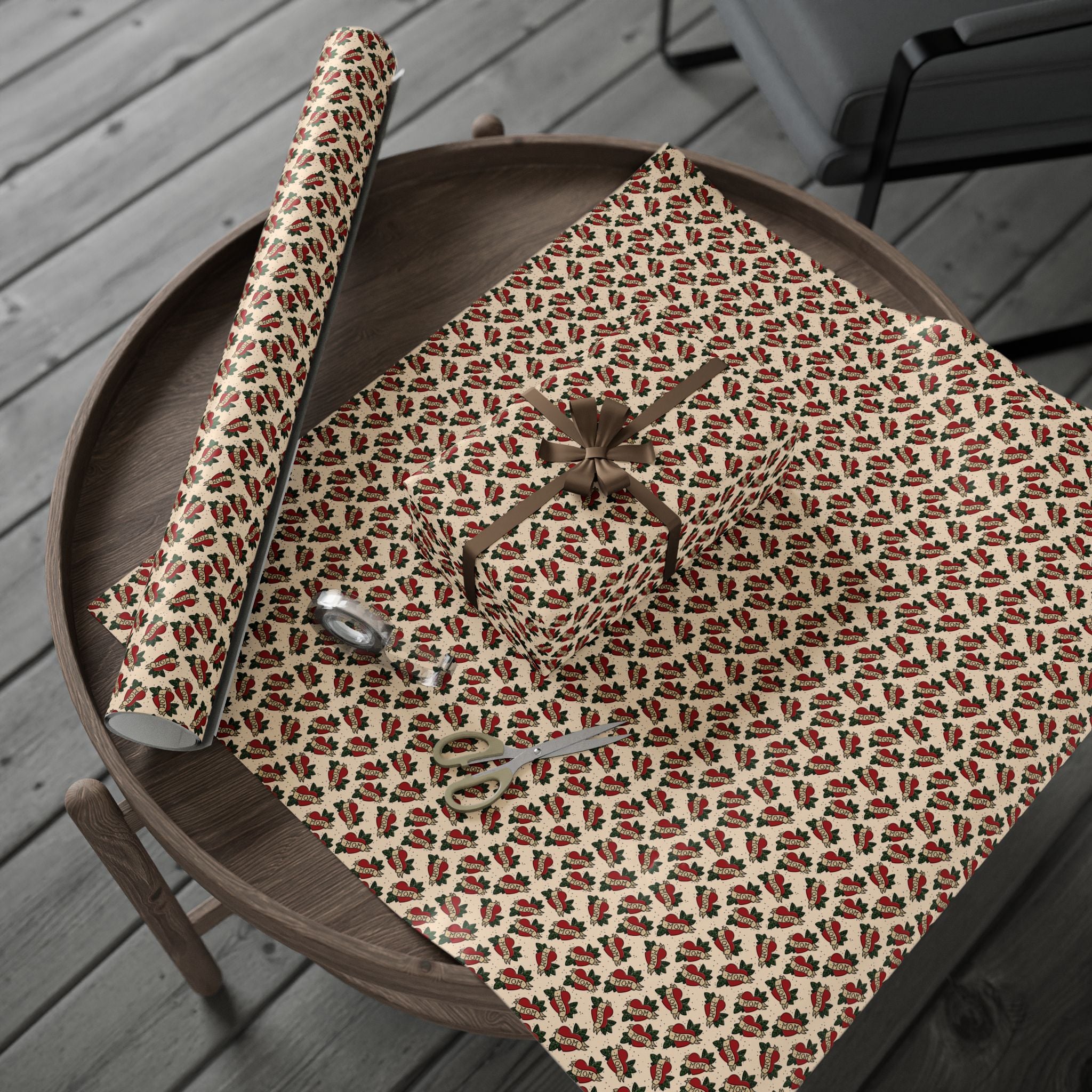 Vintage Mom Tattoo Heart and Banner Wrapping Paper, Mothers day