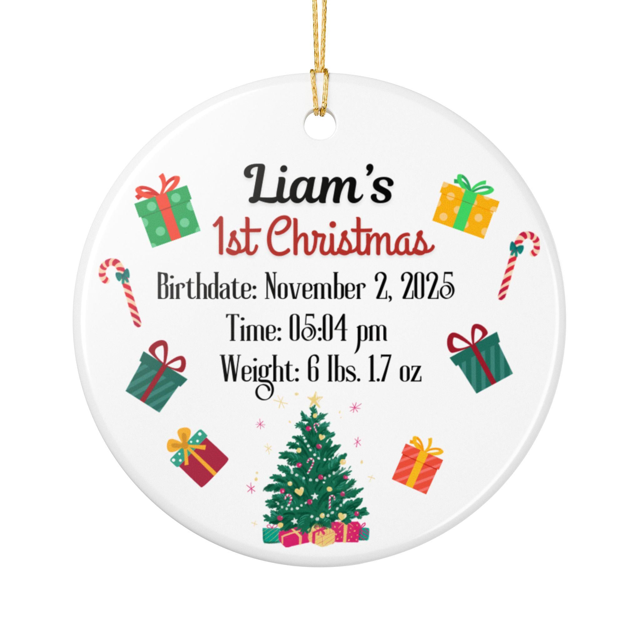 3 inch double sided Personalized Baby's First Christmas Ornament | Ceramic Decoration